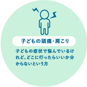 						子どもの頭痛・肩こり						子どもの症状で悩んでいるけれど、どこに行ったらいいかわからないという方						